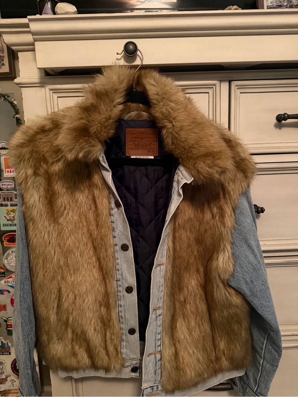 Levi's Light Blue Denim Jacket with Tan Faux Fur Vest